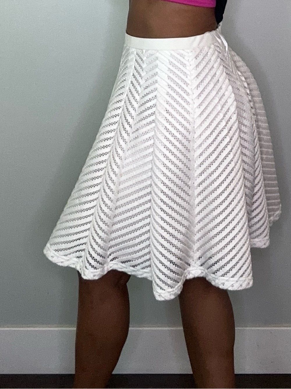 Catherines White Textured Lace Circle Knee Length Skirt